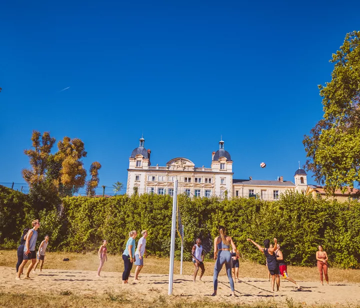 Playing Volleyball At Contiki Chateau