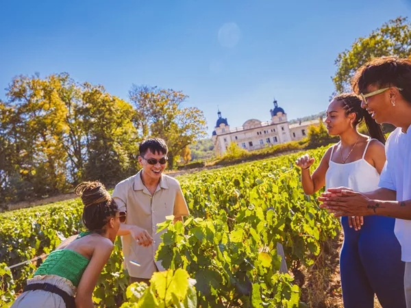 Friends Laughing In Chateau Garden