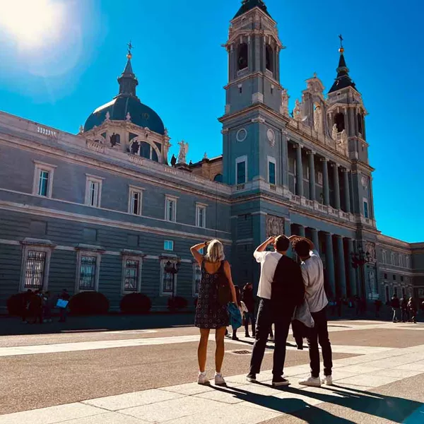 Travelers In City Monument Madrid