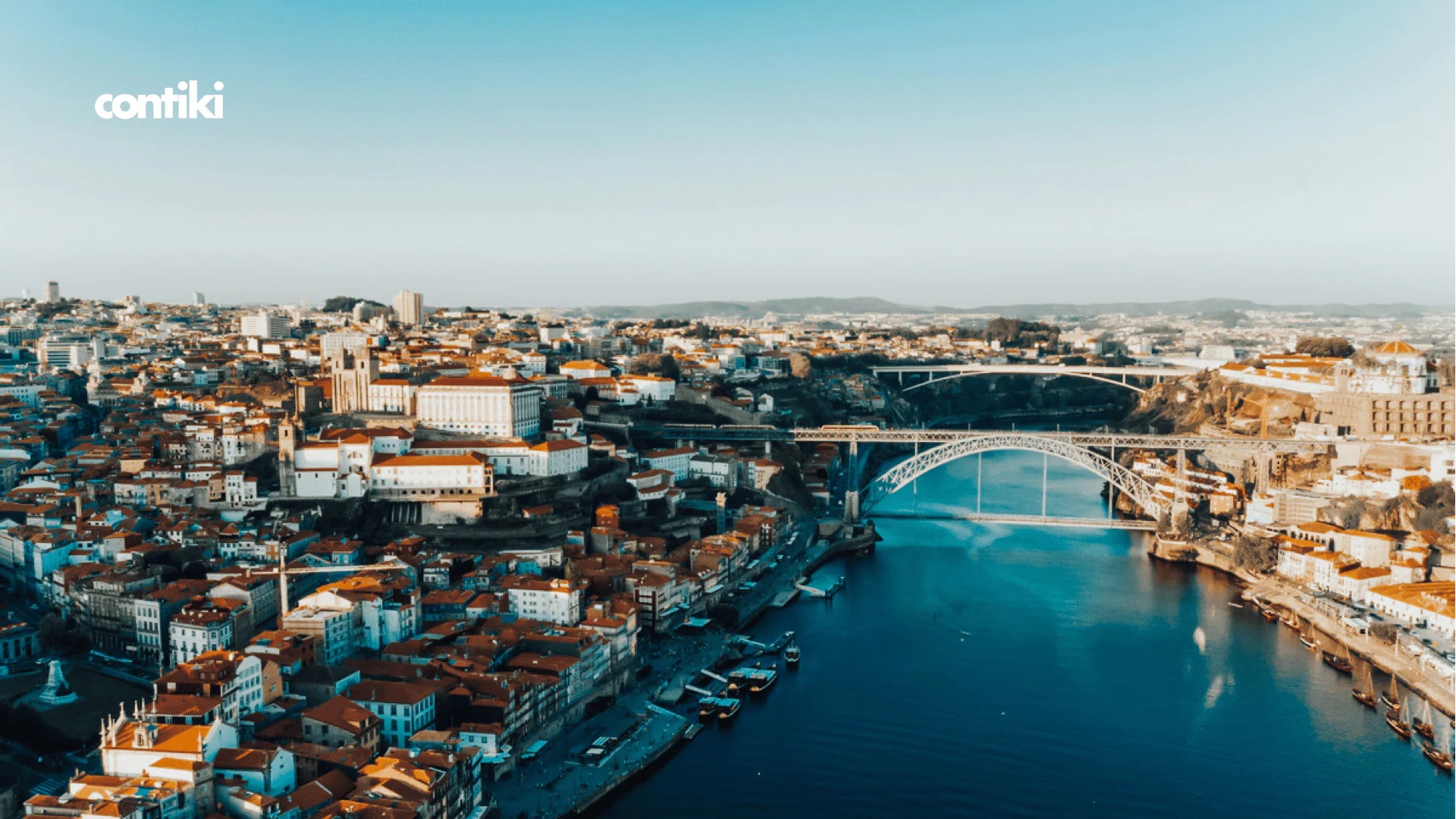 Buildings and the river flowing through Porto in Portugal