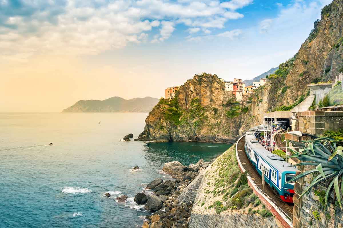 Manarola Cinque Terre Train Station In Famous Village With Colorful Houses On Cliff Over Sea In Cinque Terre
