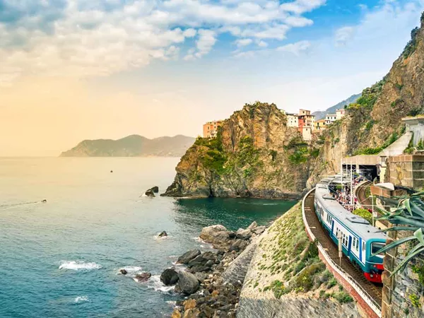 Manarola Cinque Terre Train Station In Famous Village With Colorful Houses On Cliff Over Sea In Cinque Terre