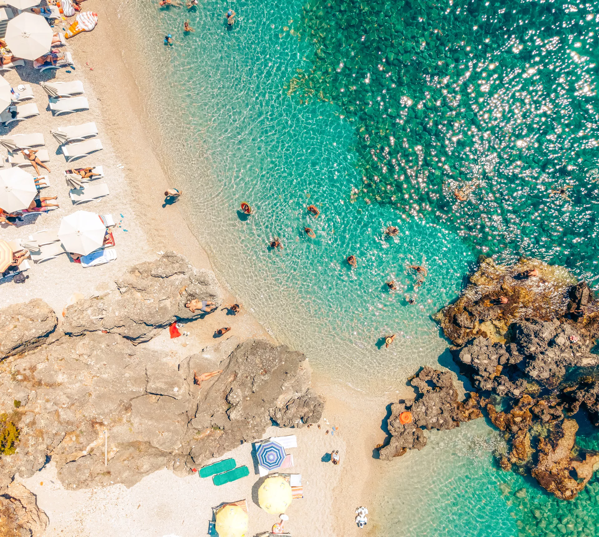 Aerial view of beach and coastline of Himarë, Albania