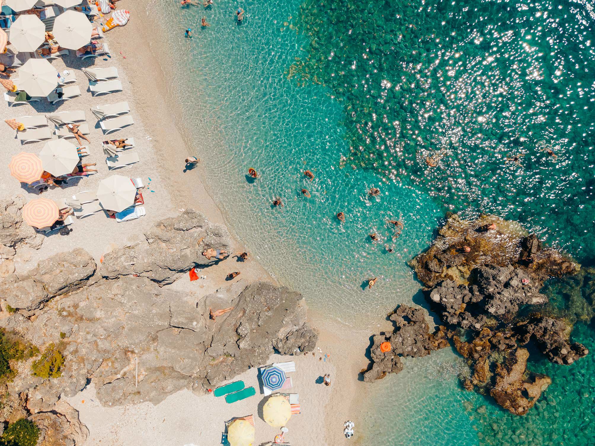 Aerial view of beach and coastline of Himarë, Albania