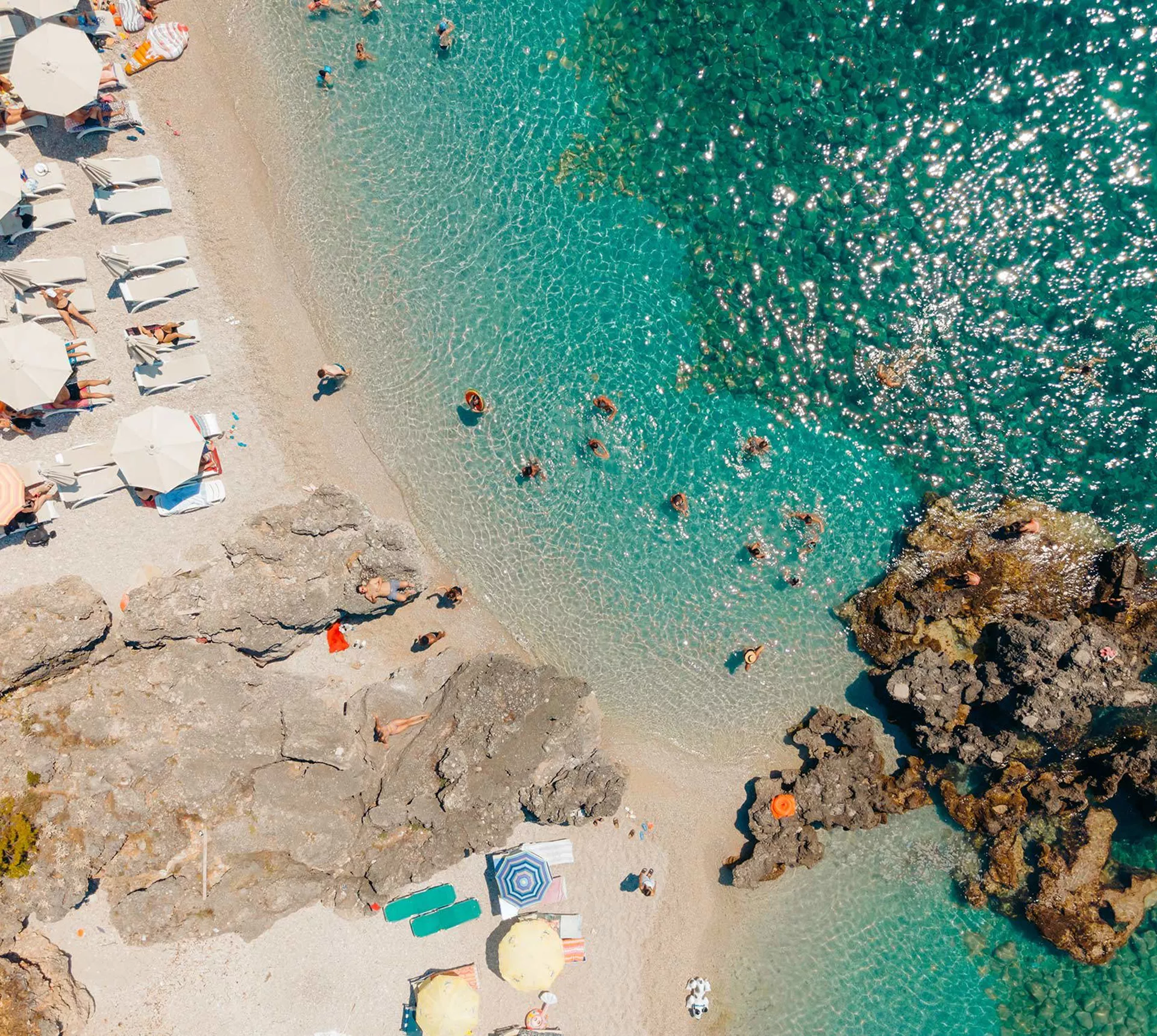 Aerial view of beach and coastline of Himarë, Albania