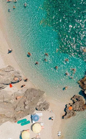 Aerial view of beach and coastline of Himarë, Albania