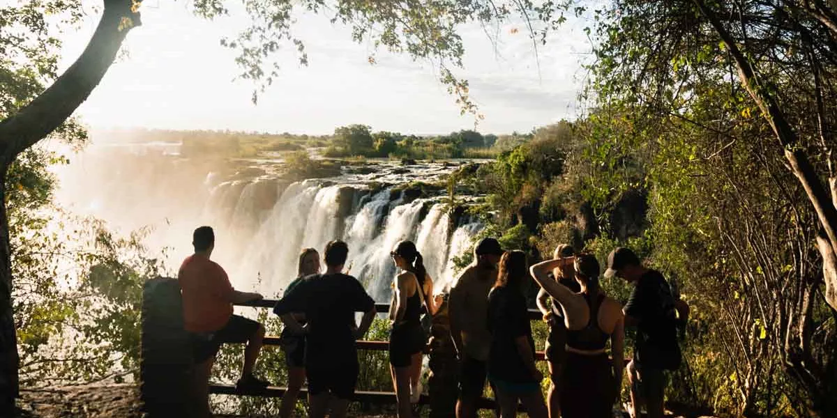 Group Of People In Front Of Victoria Falls South Africa