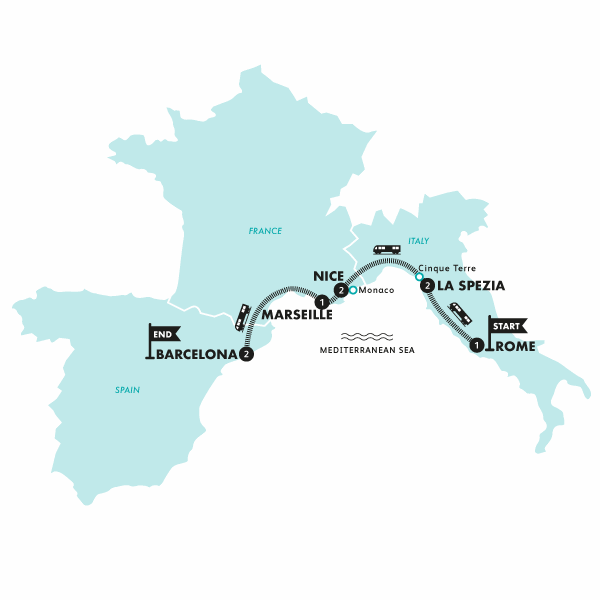 Cinque Terre coastline seen from a train