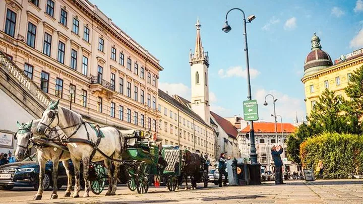 A horse and carriage on the streets of Vienna, Austria