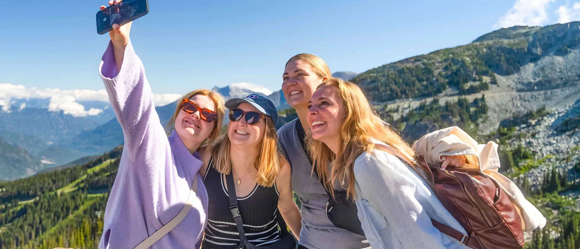 Group Of Young Female Travelers Taking Selfie Vancouver Canada