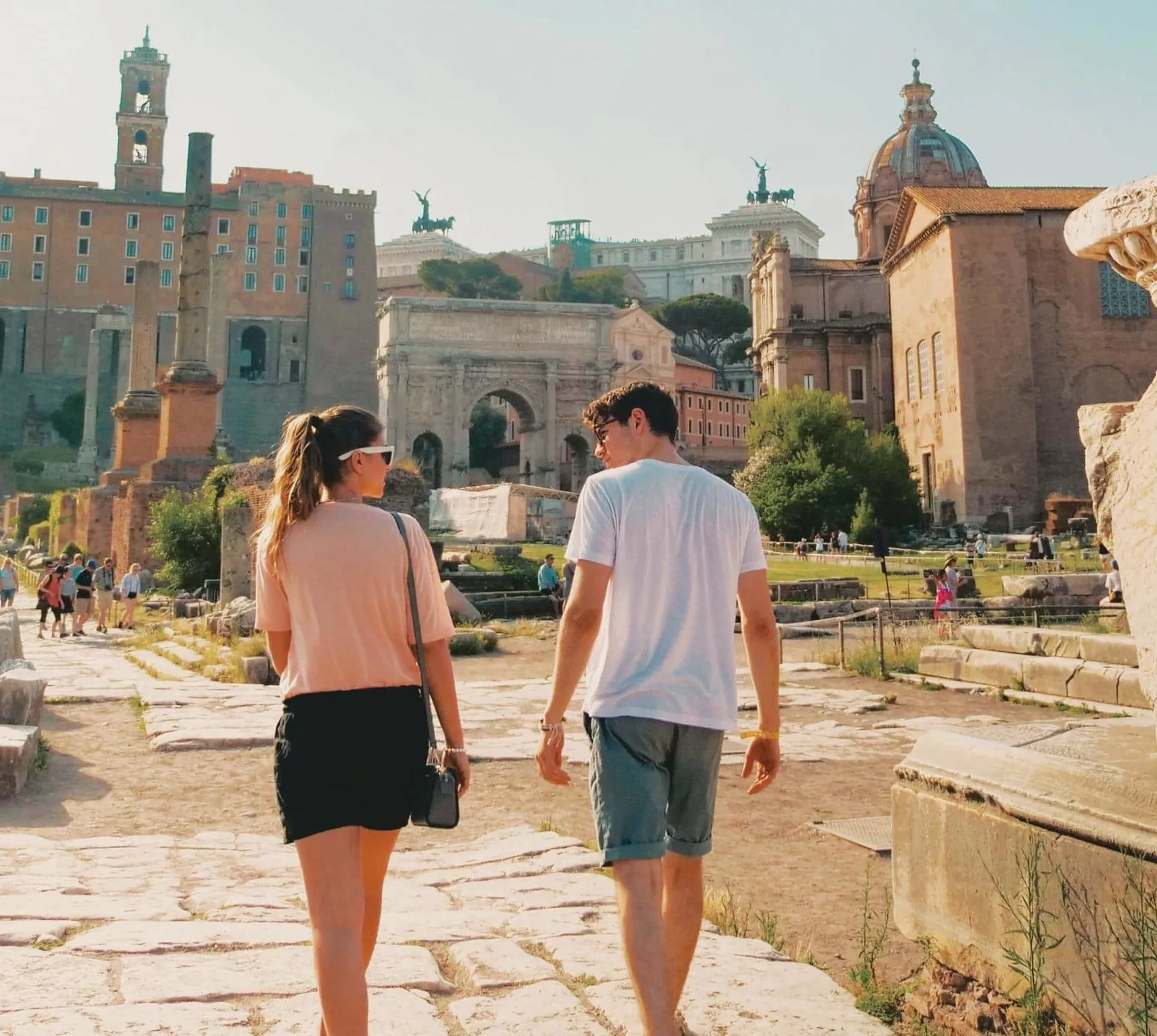 Contiki travellers exploring the Roman Forum in Rome, discovering ancient ruins and iconic landmarks on the Rome, Athens & Cairo 35 to 45 Tour