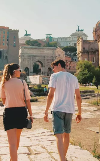 Contiki travellers exploring the Roman Forum in Rome, discovering ancient ruins and iconic landmarks on the Rome, Athens & Cairo 35 to 45 Tour