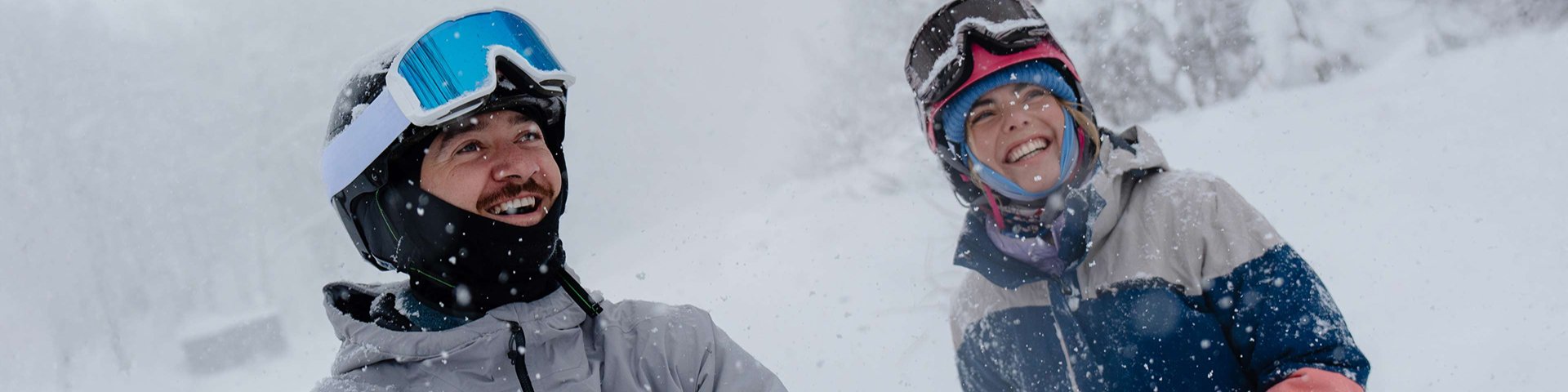 Woman And Man Laughing In Snow In Hakuba Japan 