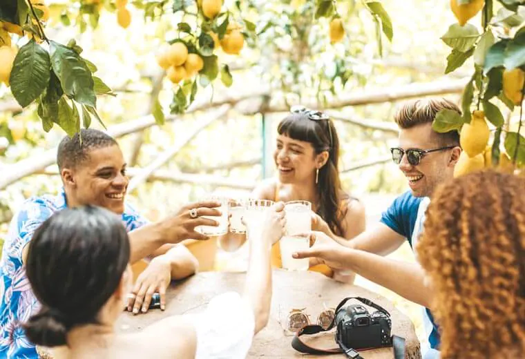 Travellers Having Lemonade Break Europe