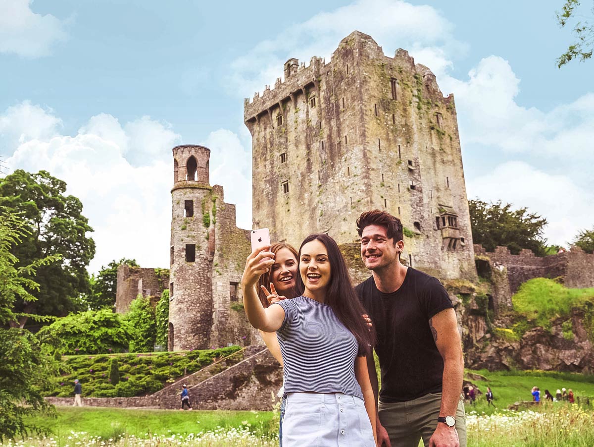 Friends Takins A Selfie Castle At The Back
