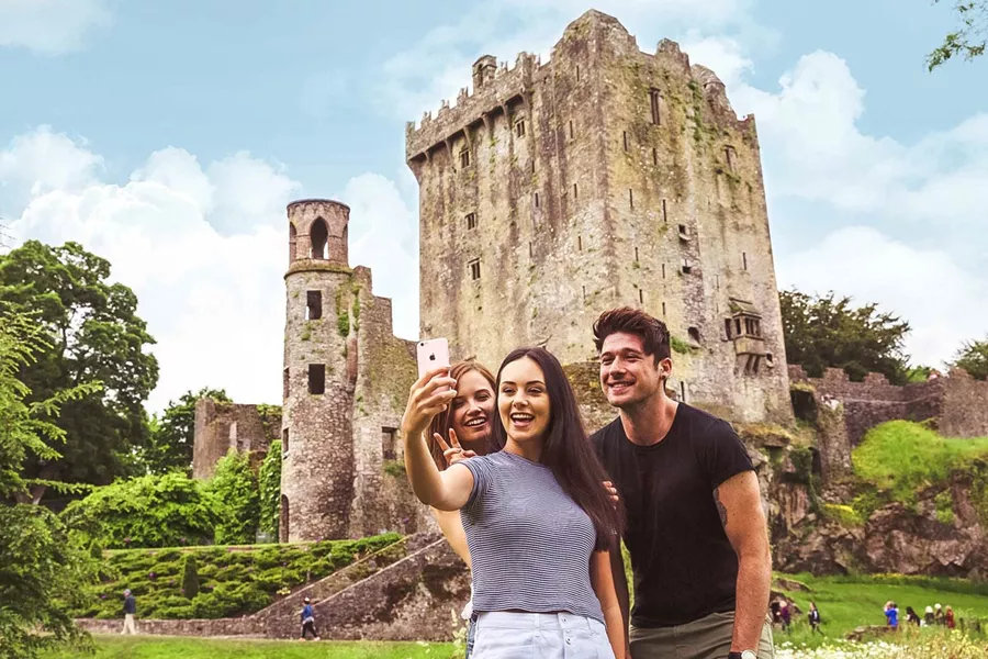 Friends Takins A Selfie Castle At The Back