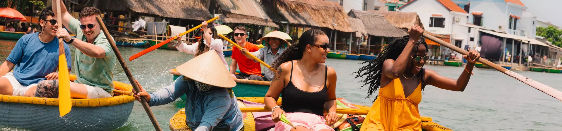 Vietnam2024 Friends Smiling Having Fun On Boat