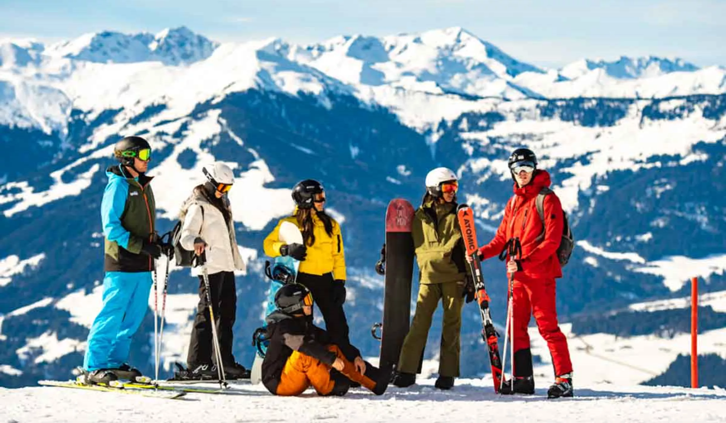 Group of snowboarders in the moutains