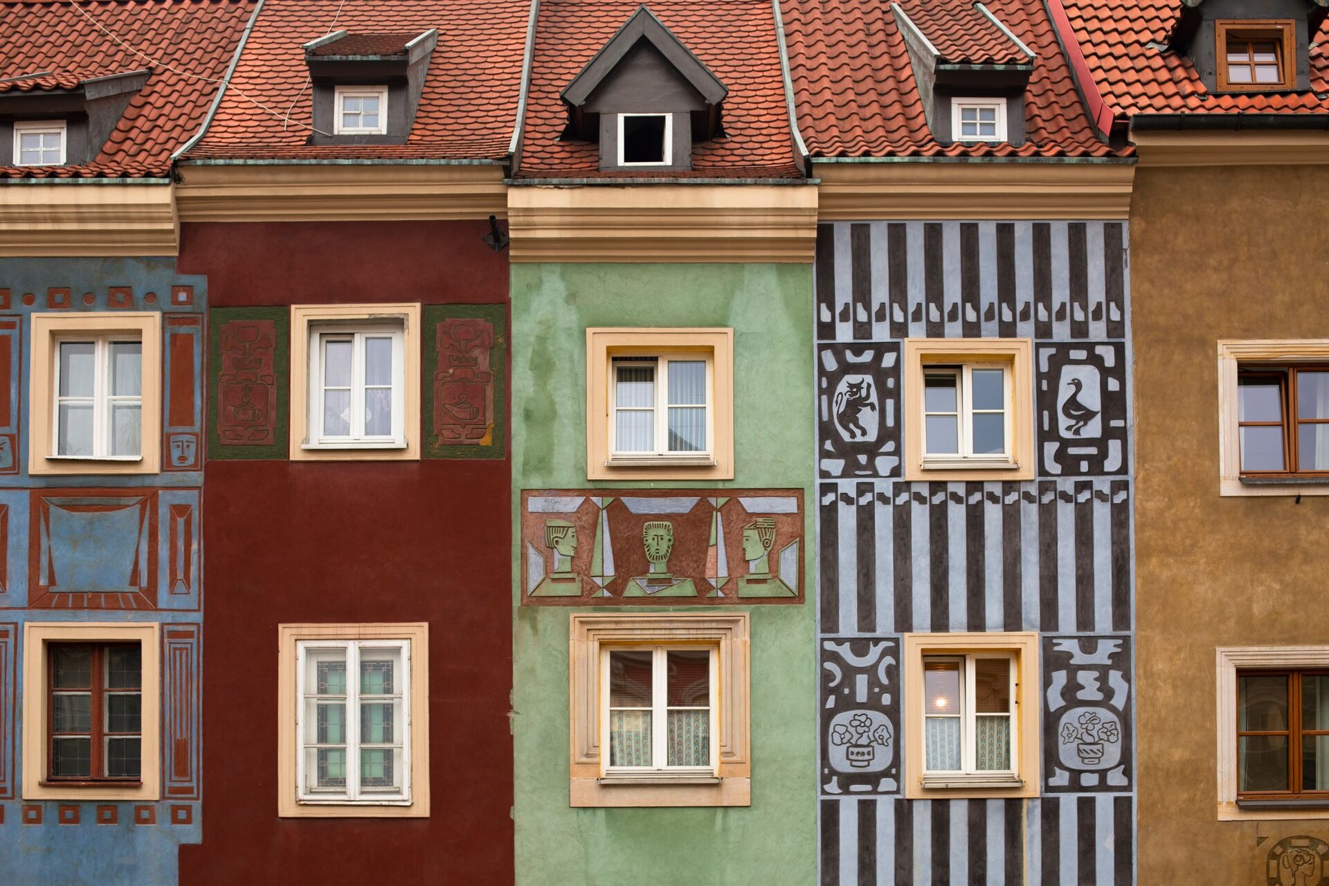 Row of colourful houses in the old town Poland, Poznan