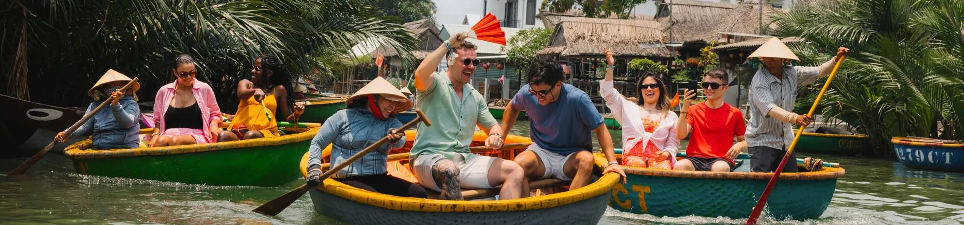 Travellers riding Basket Boats in Hoi An, Vietnam