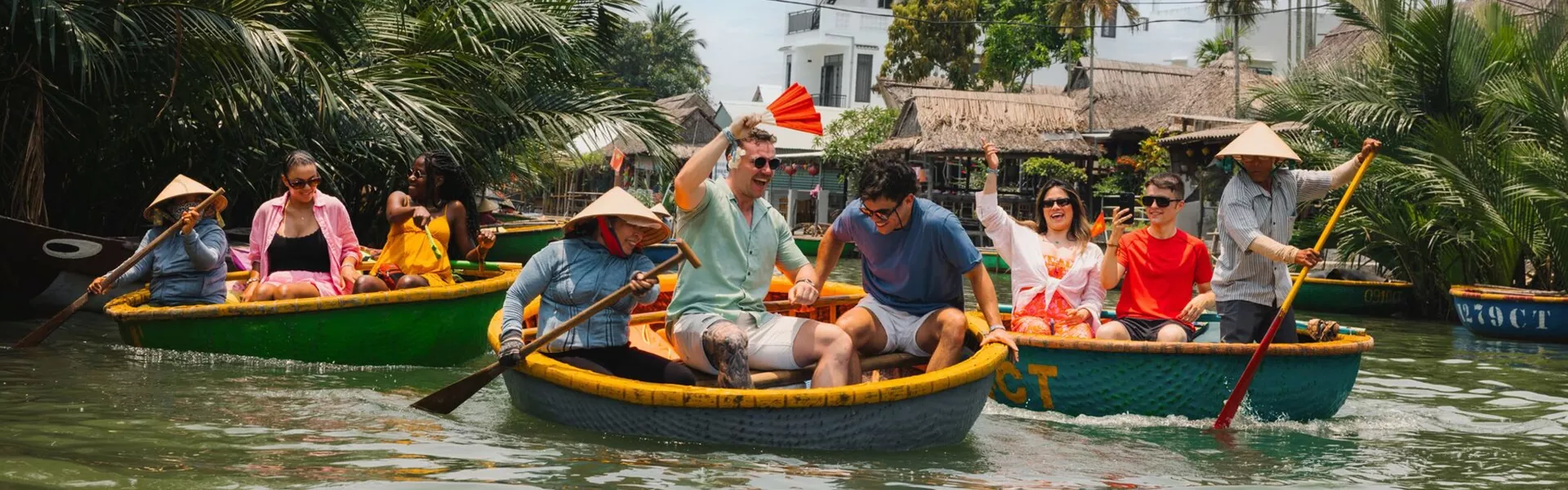 Travellers riding Basket Boats in Hoi An, Vietnam
