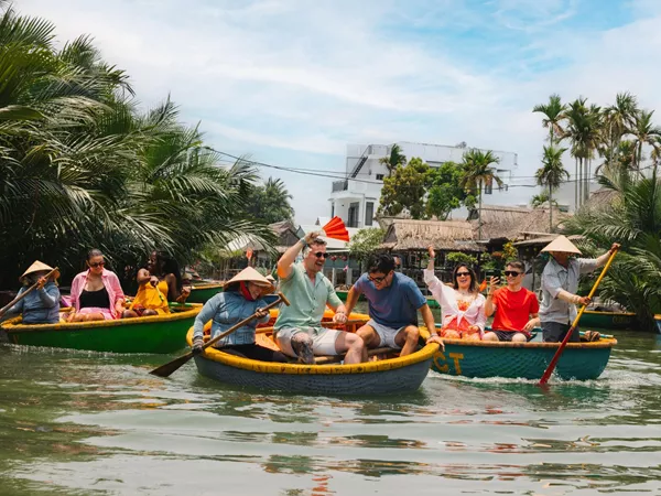 Travellers riding Basket Boats in Hoi An, Vietnam