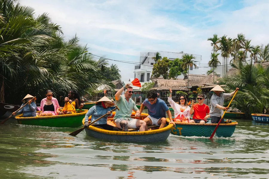 Travellers riding Basket Boats in Hoi An, Vietnam