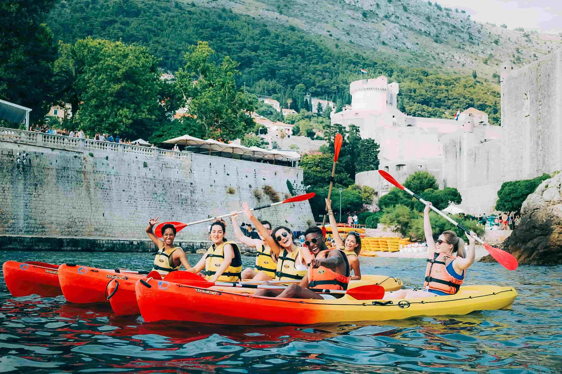 Travellers kayaking in Croatia