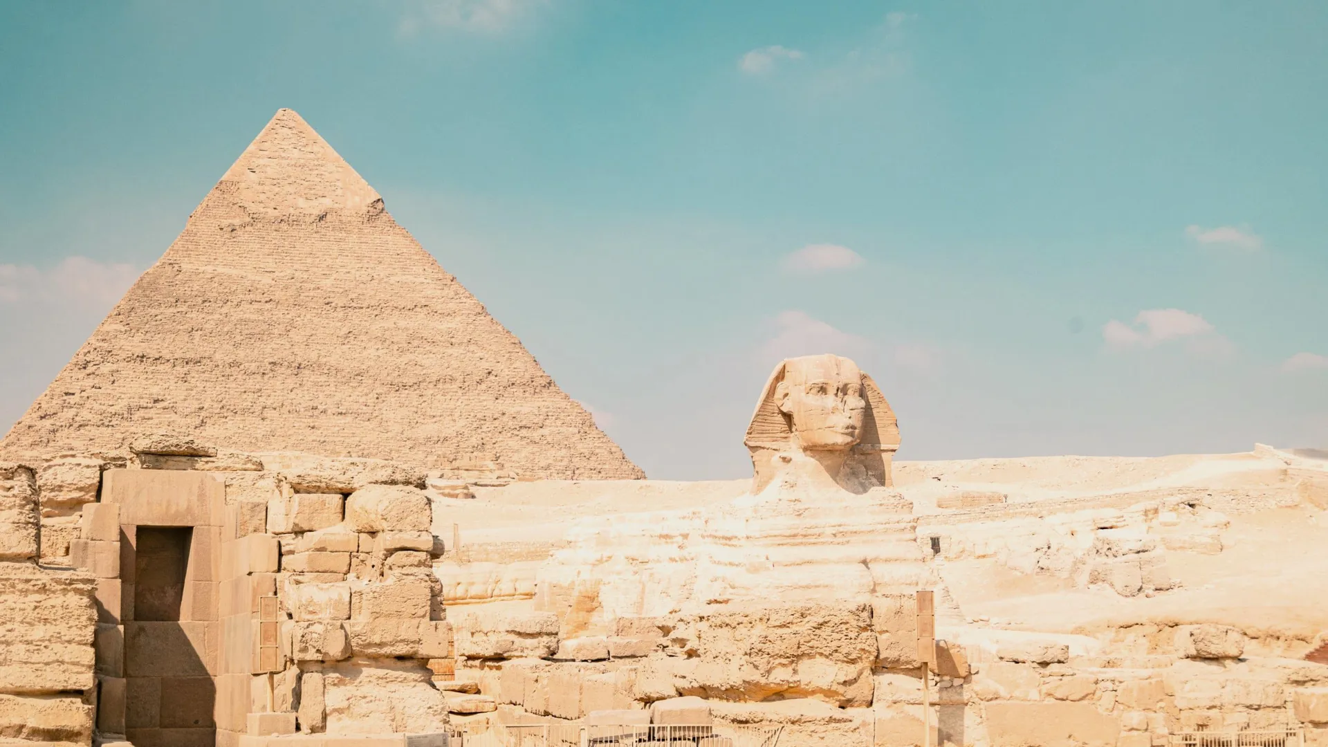 Great Sphinx and Pyramid of Khafre in Giza on a Contiki Egypt and Nile trip