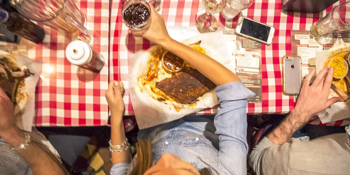 Food On Table People Drinking Fizzy Drinks