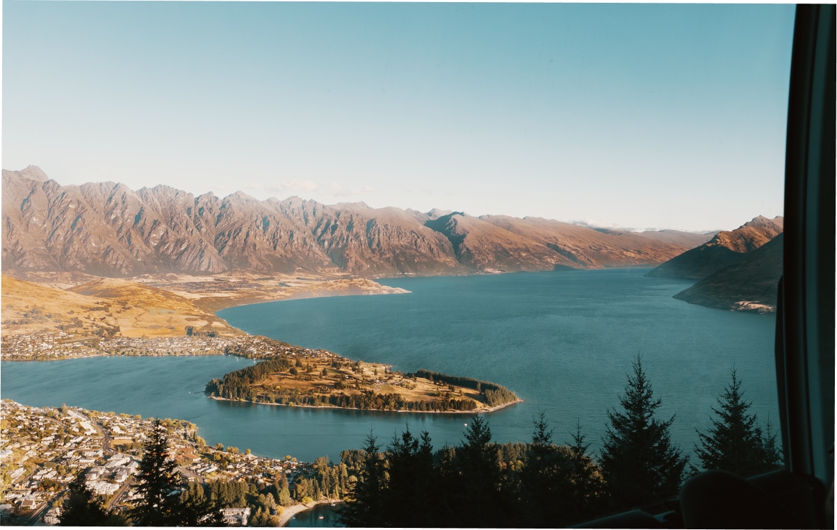 Aerial View Queenstown Sunset Lake Wakatipu