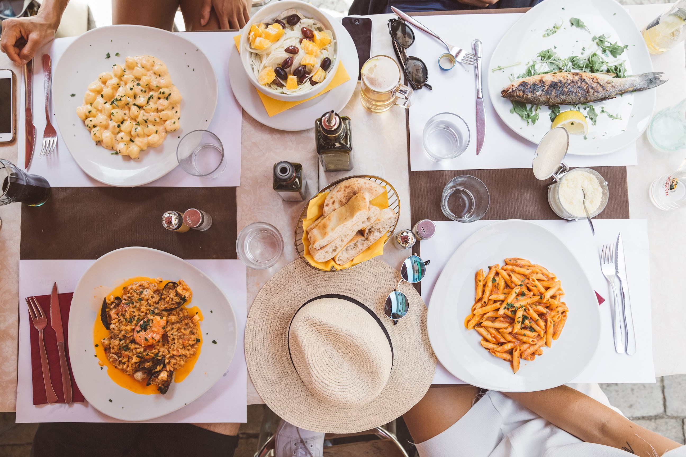 Local food and pasta at the Venetian dinner in Venice, Italy