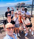 Travellers having a Selfie on Promenade in front of Pier, Los Angeles, California