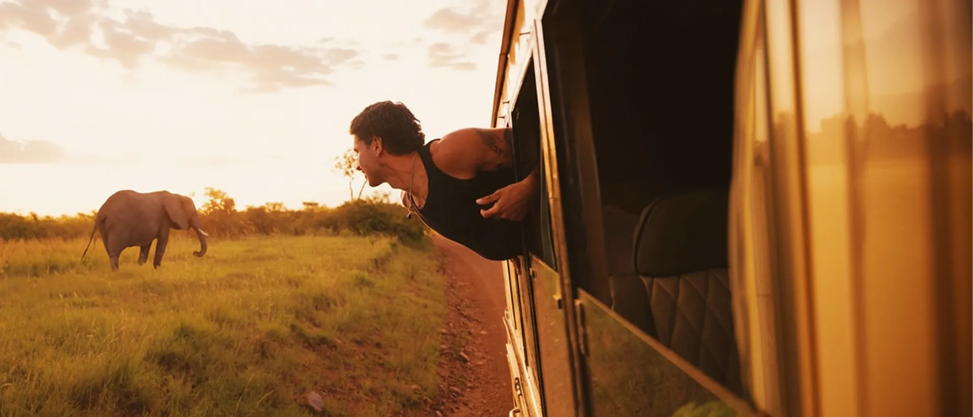 Traveller Safari Observe Elephant Out Vehicle Window Kenya