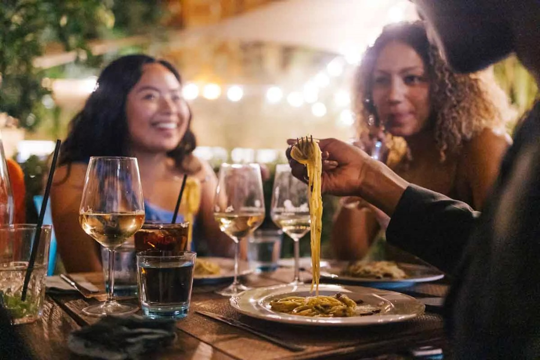 Travelers Eating Pasta In Sicily Italy