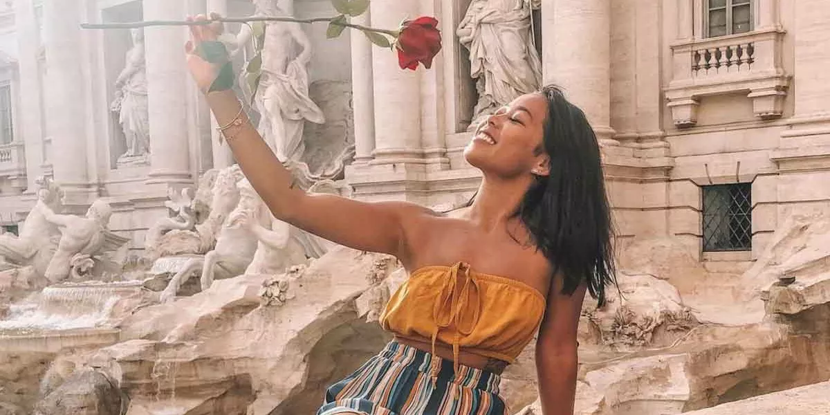 Traveler In Rome Trevi Fountain