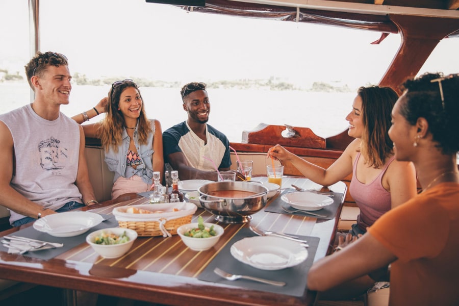 Contiki travellers having lunch on a boat in Croatia