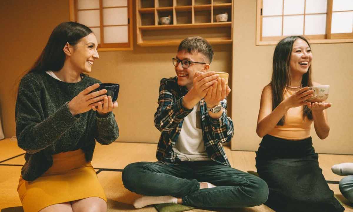 Group Doing Japanese Tea Drinking