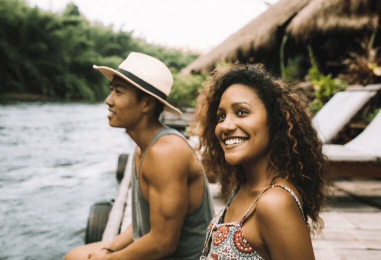 People by a river in Thailand