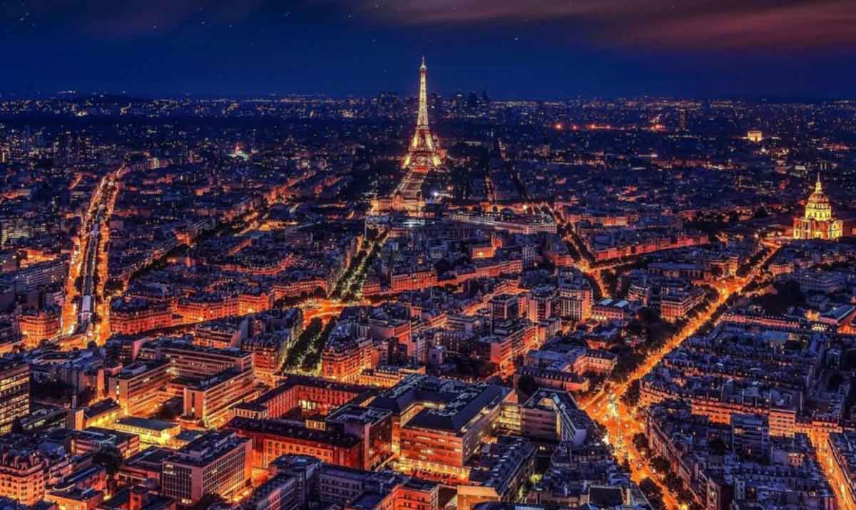 Ariel View Of Paris Night Time