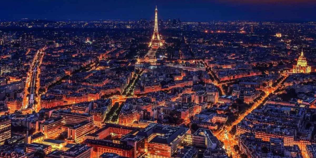Ariel View Of Paris Night Time