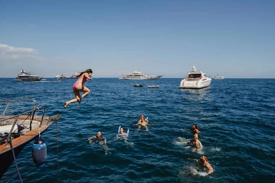 Tourists Jumping Into Sea From Boat Croatia