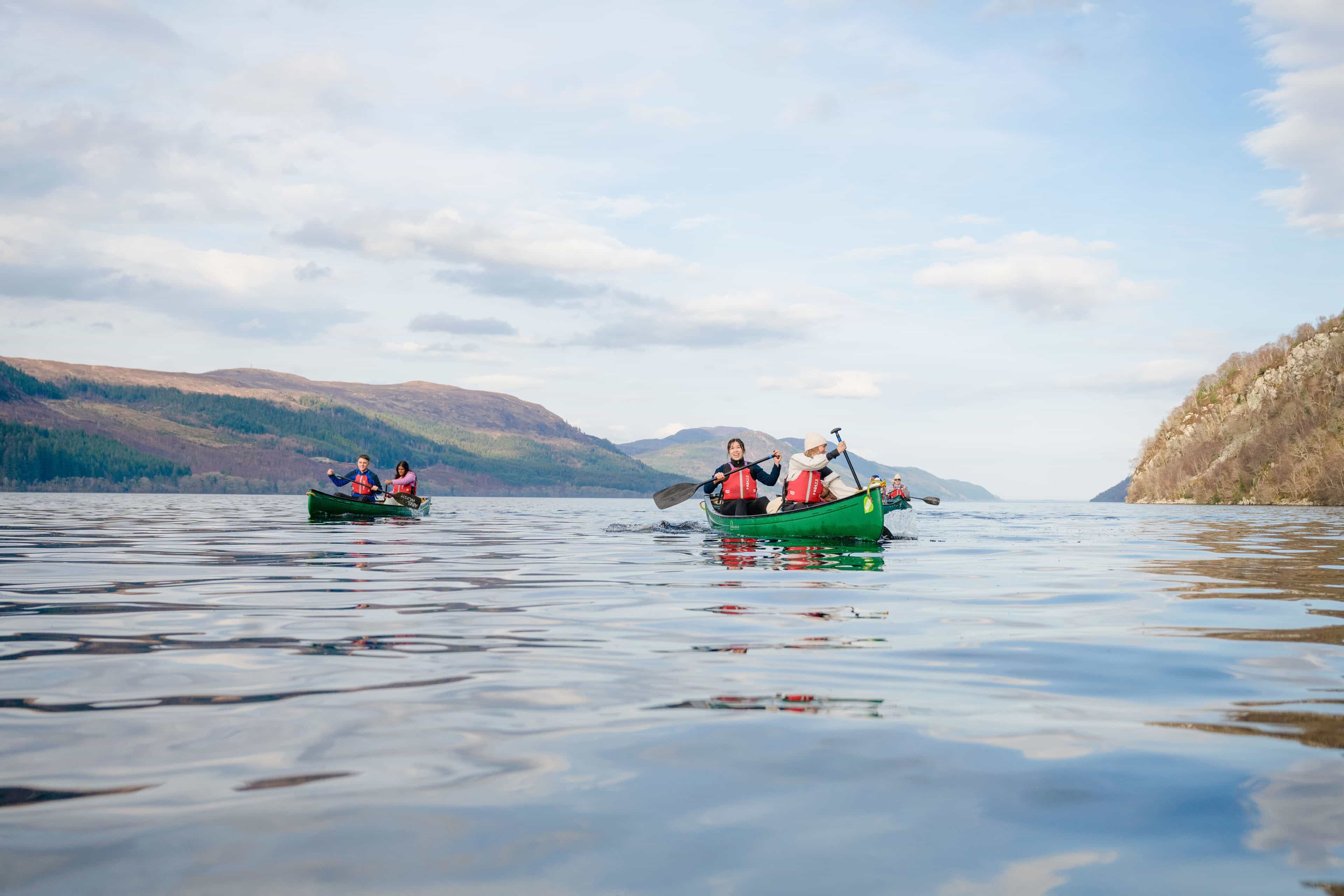 Lake Mountains Young People Canoeing
