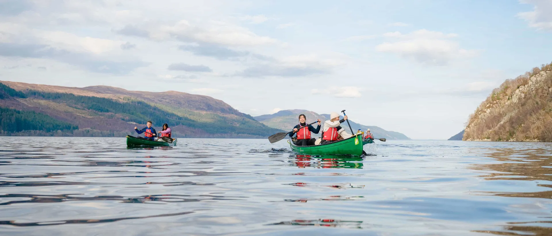 Lake Mountains Young People Canoeing