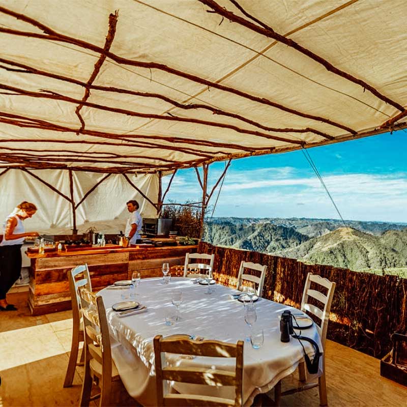 Dinner table with a view on a mountains