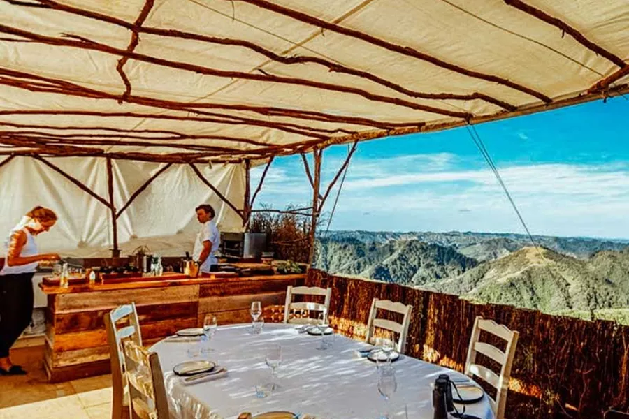 Dinner table with a view on a mountains