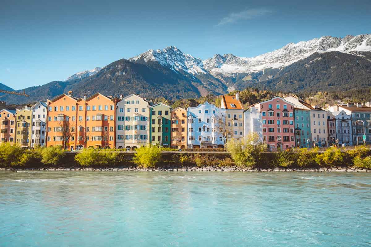 City Of Innsbruck With Inn River Tyrol Austria