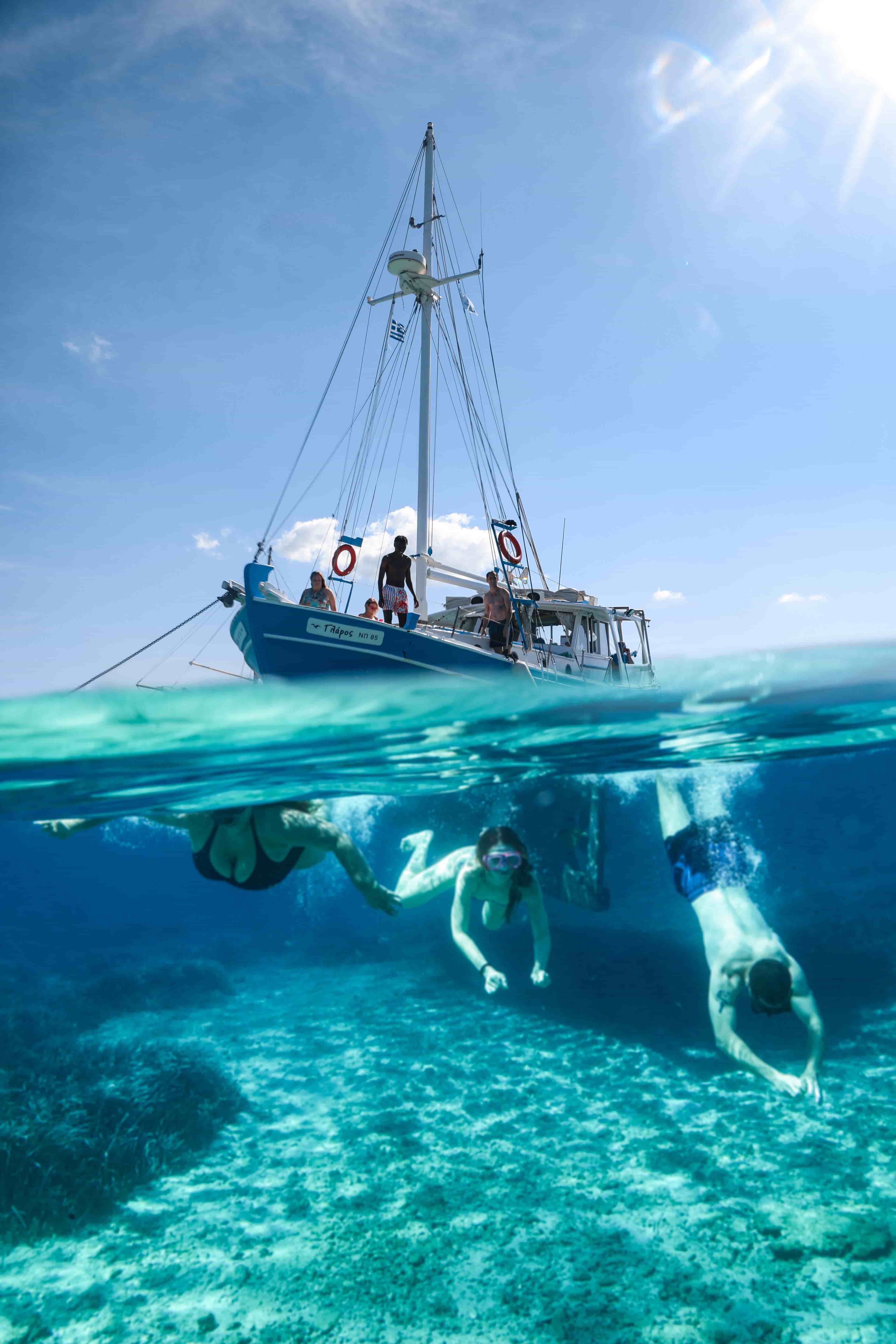 People Swimming In The Sea Boat Close To Them