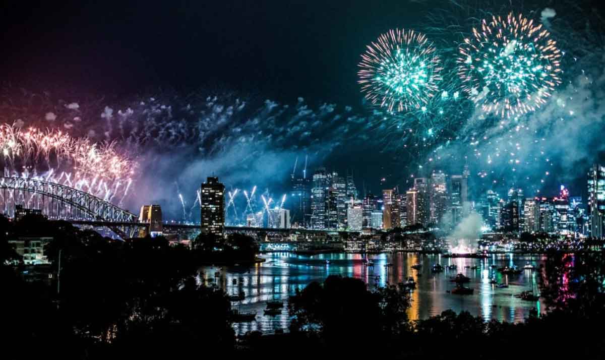 Firework Display Over City