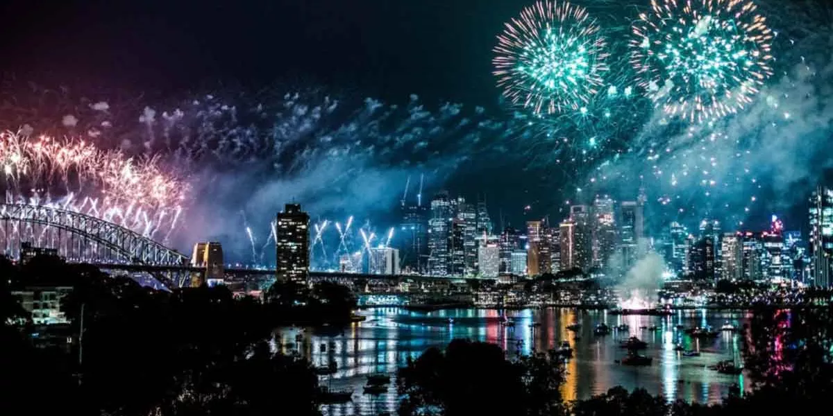 Firework Display Over City